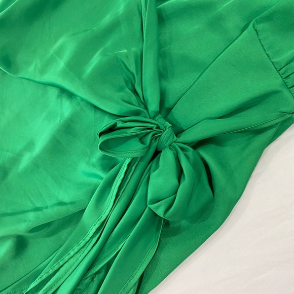 These Three Boutique Mable Satin Front Tie Mini Dress in Kelly Green - Picture 8 of 9